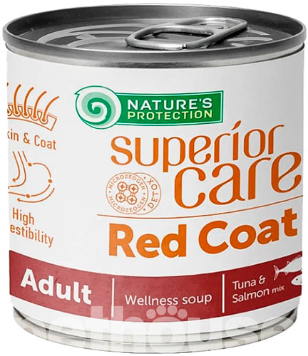 Nature's Protection Superior Care Dog Red Coat All Breeds Adult Wellness Soup Salmon and Tuna
