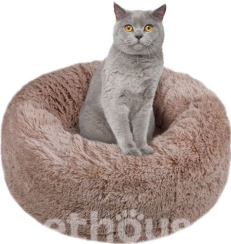 Red Point Donut Хутряний лежак із подушкою для котів і собак, капучино, фото 8