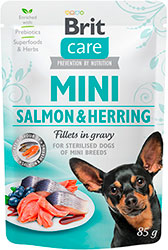 Brit Care Dog Mini Fillets In Gravy с лососем и сельдью для стерилизованных собак