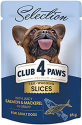 Клуб 4 лапы Premium Selection Кусочки с лососем и макрелью в соусе для взрослых собак