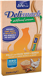 LifeCat Deli Snack Cream Кремові ласощі з куркою, мідіями та кіноа для котів 