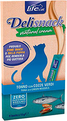 LifeCat Deli Snack Cream Кремові ласощі з тунцем і мідіями для котів 