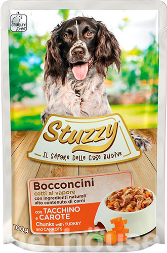 Stuzzy Dog Кусочки с индейкой и морковью в соусе для собак, пауч