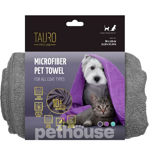 Tauro Pro Line Полотенце для кошек и собак из микрофибры, серое, фото 2