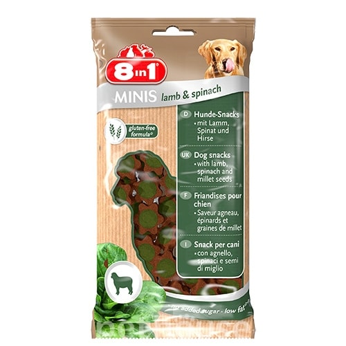 8in1 Minis Lamb & Spinach - лакомство с ягненком и шпинатом для собак