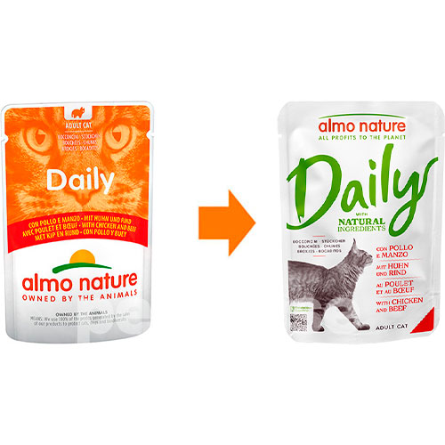 Almo Nature Daily Cat Ніжні шматочки з куркою та яловичиною для котів, пауч