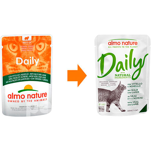 Almo Nature Daily Cat Ніжні шматочки з телятиною та ягням для котів, пауч