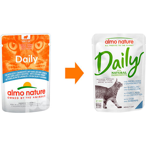 Almo Nature Daily Cat Ніжні шматочки з тріскою та креветками для котів, пауч