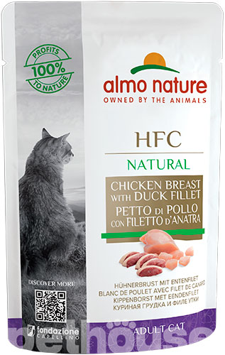 Almo Nature HFC Cat Natural с куриной грудкой и утиным филе для кошек, пауч