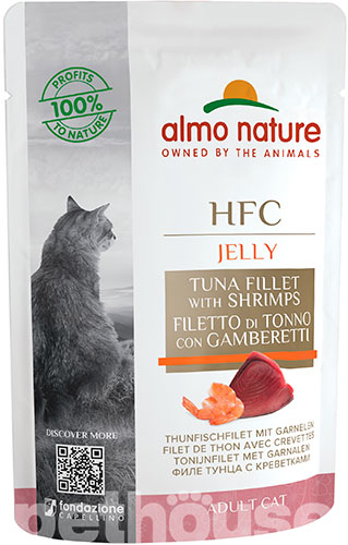 Almo Nature HFC Cat Jelly с тунцом и креветками для кошек, пауч