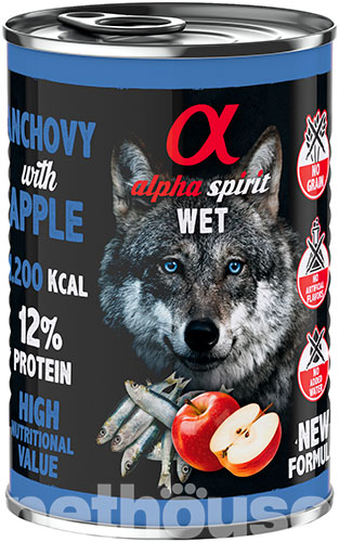 Alpha Spirit Dog Adult Anchovy with Red Apple Cans