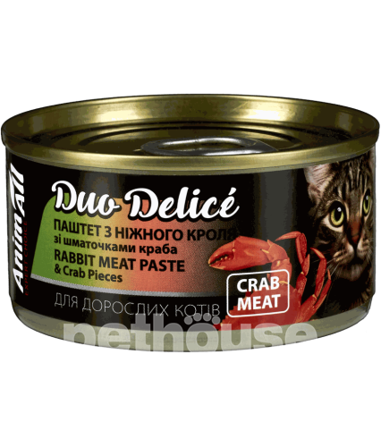 AnimAll Duo Delice Паштет из кролика и с кусочками краба для кошек