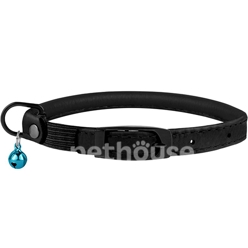 Barksi Premium Круглый ошейник с резинкой и колокольчиком для кошек, черный