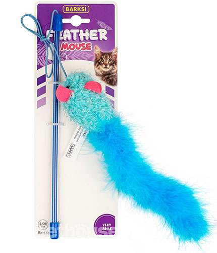 Barksi Feather Mouse Удочка с мышкой и перьями для кошек, фото 2
