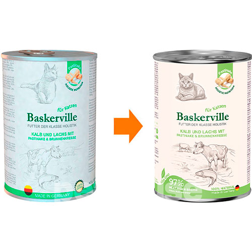 Baskerville Holistic Телятина та лосось з пастернаком та крес-салатом для котів