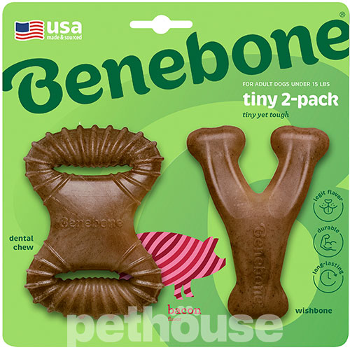 Benebone Tiny 2-Pack Dental Chew & Wishbone Набір жувальних іграшок зі смаком бекону для собак