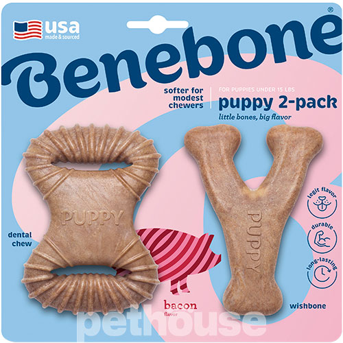 Benebone Puppy Pack Dental Chew & Wishbone Набір жувальних іграшок зі смаком бекону для цуценят