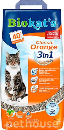 Biokat's Classic 3in1 Orange - грудкувальний наповнювач для котячого туалету, з ароматом апельсину