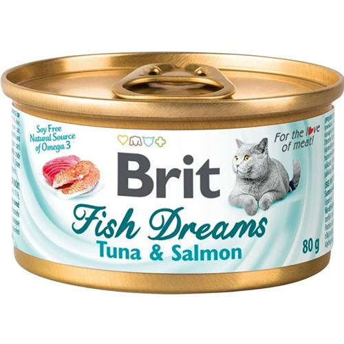 Brit Fish Dreams с тунцом и лососем в бульоне для кошек