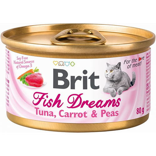 Brit Fish Dreams із тунцем, морквою та горохом у бульйоні для котів