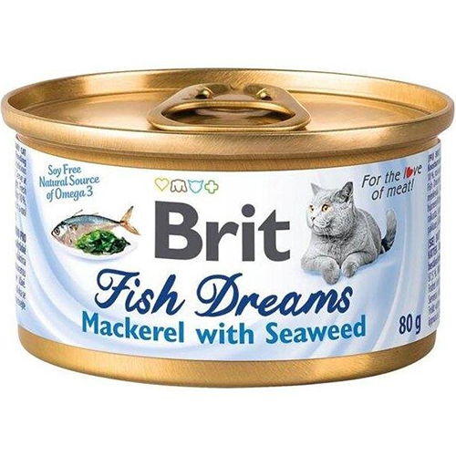 Brit Fish Dreams со скумбрией и морскими водорослями в бульоне для кошек