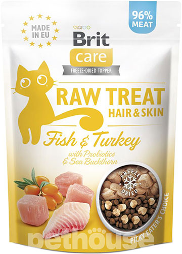 Brit Care Cat Raw Treat freeze-dried Hair&Skin Лакомства для здоровья кожи и шерсти у кошек