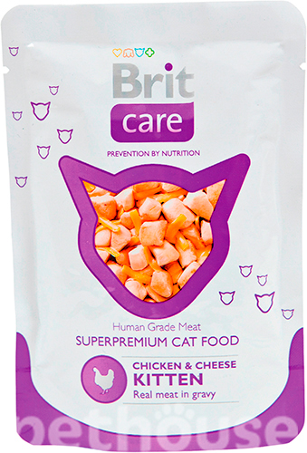 Brit Care Кусочки с курицей и сыром в соусе для котят, пауч