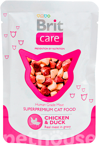 Brit Care Шматочки з куркою та качкою в соусі для котів, пауч