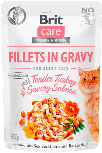 Brit Care Cat Fillets In Gravy с лососем и индейкой для кошек