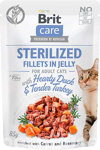 Brit Care Cat Fillets In Jelly з качкою та індичкою для стерилізованих котів