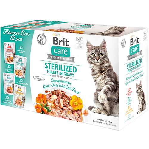Brit Care Cat Fillets In Gravy Sterilized Box Набор влажного корма для стерилизованных кошек