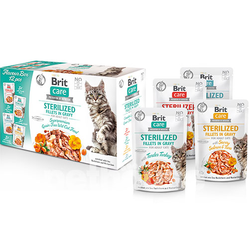 Brit Care Cat Fillets In Gravy Sterilized Box Набор влажного корма для стерилизованных кошек
