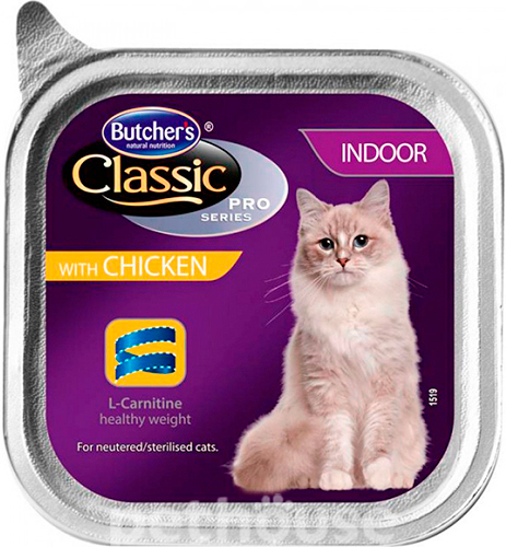 Butcher's Classic Pro series Indoor с курицей для кошек, паштет