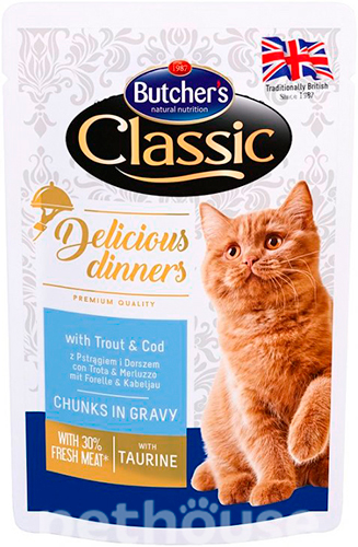 Butcher's Classic Delicious Dinners с форелью и треской для кошек