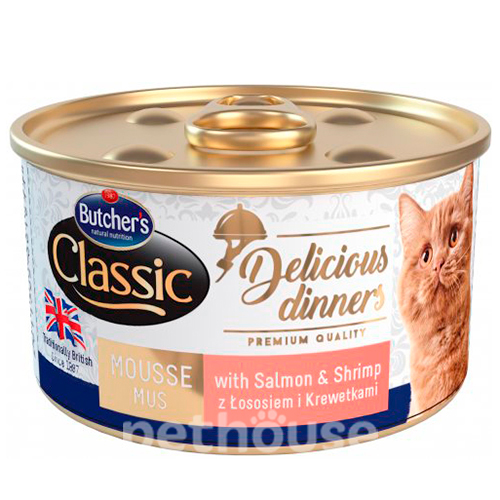 Butcher's Delicious Dinner мусс с лососем и креветкой для кошек
