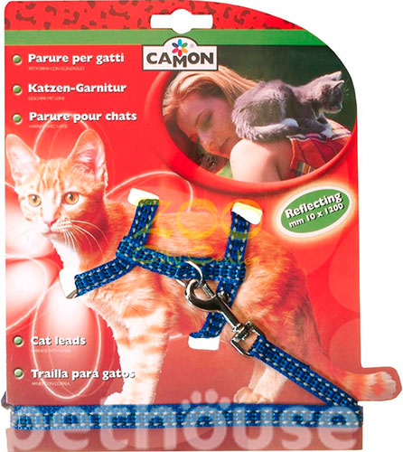 Camon Шлея с поводком для кошек, светоотражающая