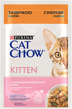 Cat Chow Нежные кусочки с индейкой и цукини в желе для котят