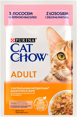 Cat Chow Ніжні шматочки з лососем та зеленою квасолею в желе для котів