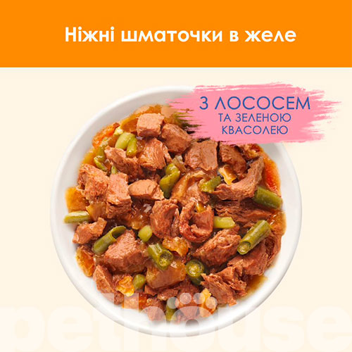 Cat Chow Ніжні шматочки з лососем та зеленою квасолею в желе для котів