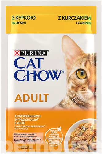 Cat Chow Нежные кусочки с курицей и цукини в желе для кошек