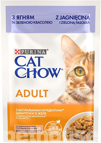 Cat Chow Ніжні шматочки з ягням та зеленою квасолею в желе для котів
