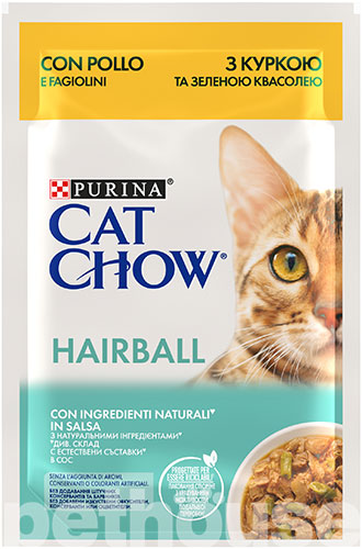 Cat Chow Hairball Нежные кусочки с курицей и зеленой фасолью для кошек