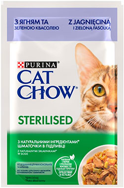 Cat Chow Sterilised Ніжні шматочки з ягням та зеленою квасолею для кастрованих котів