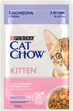 Cat Chow Ніжні шматочки з ягням і цукіні для кошенят