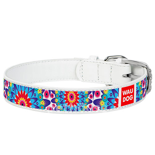 Collar WAUDOG "Квіти" Нашийник з принтом для собак, білий