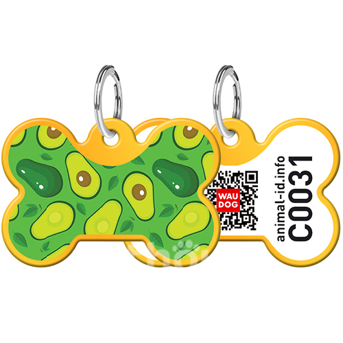 Collar WAUDOG Адресник Smart ID с QR-паспортом "Авокадо", косточка золотая
