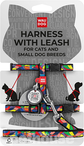 Collar WAUDOG Nylon Шлея "Витраж" с поводком и QR-паспортом для кошек и собак