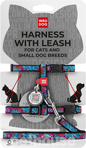Collar WAUDOG Nylon Шлея "Лето" с поводком и QR-паспортом для кошек и собак