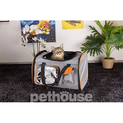 D&M Pets Рюкзак-переноска Trailer для кошек и собак, серая с оранжевым