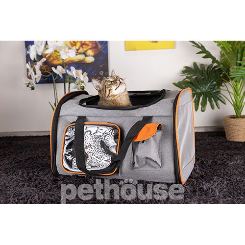 D&M Pets Рюкзак-переноска Trailer для кошек и собак, серая с оранжевым